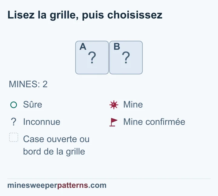 Deux cases fermées et deux mines au total : chaque case contient donc une mine, encore sans drapeau.