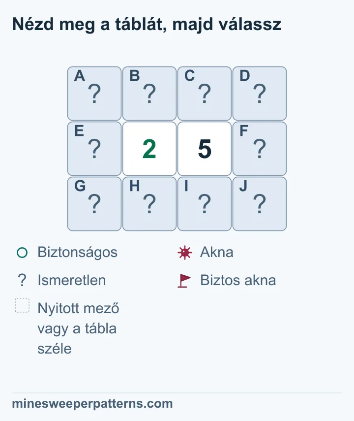 A háromsoros 2-5 ábrán a jobb szélső fedett oszlop aknásnak, a bal szélső biztonságosnak bizonyul, a közös csoport két aknájának helye ismeretlen.